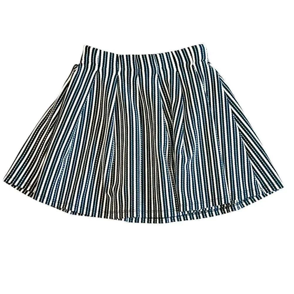Zara Girls A-Line Pleated Black Gold White Striped Skirt Size 9/10
